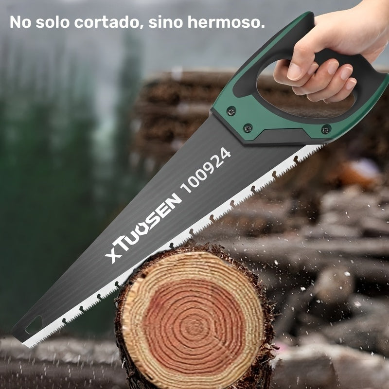 Sierra de Mano TUOSEN de 21 Pulgadas para Carpintería - Agarre Ergonómico Antideslizante, A Prueba de Óxido con Orificio para Astillas y Hoja Triple Serrada para Podar y Talar, Universal, Jardín