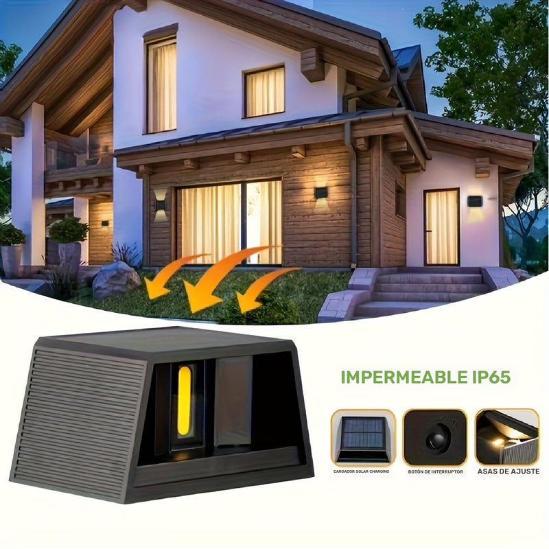 1pc Luces Solares LED de Pared, Rango de Iluminación Ajustable, Lámpara de Pared de Lavado Arriba y Abajo para Jardín al Aire Libre, Patio, Luz Ambiental, Paisaje de Villa Moderna, Camino, Pasillo
