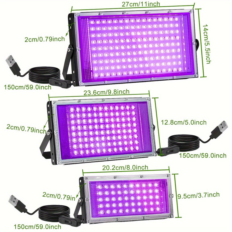 Luz negra UV, 1/2 paquete, luces para fiestas fluorescentes, ultra delgadas, con enchufe USB, interruptor y cable de 149.86 cm, luces negras para exteriores con 50/96/144 LED, brillo en la oscuridad, para fiestas, Halloween, Día de San Valentín y pintura