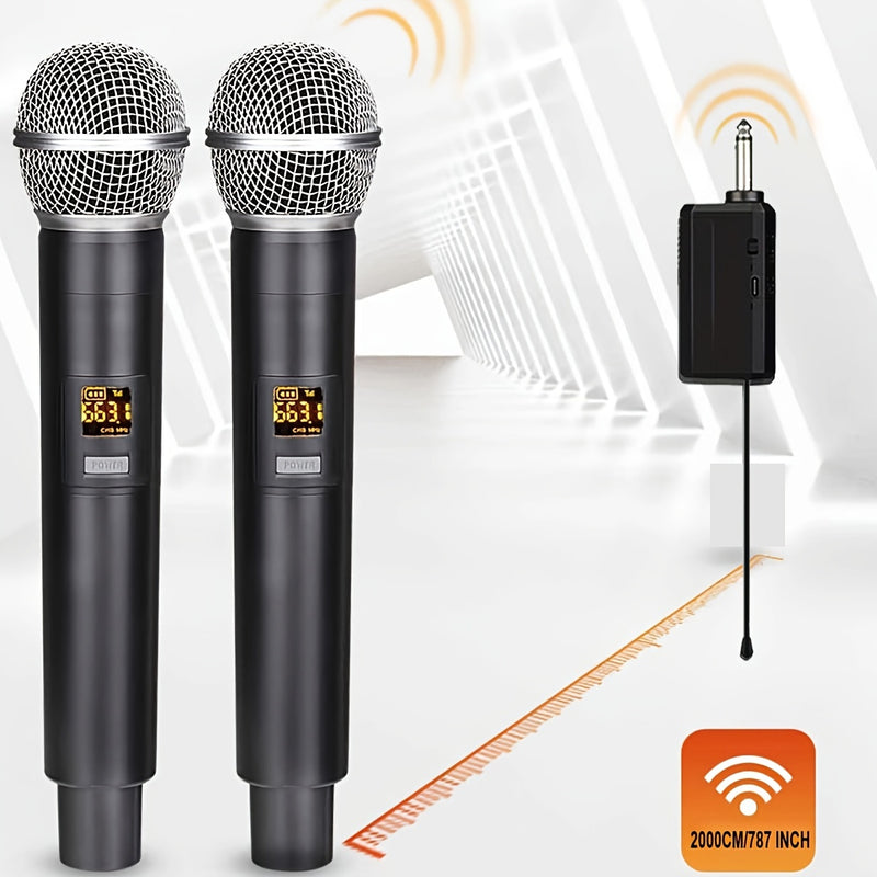 Micrófonos inalámbricos portátiles duales con batería recargable de iones de litio de 1500mAh, carga USB dinámica de micrófonos sin cable con conector de 6,35 mm, sonido claro para karaoke, bodas, fiestas, iglesia, enseñanza - Ideal regalo de Navidad