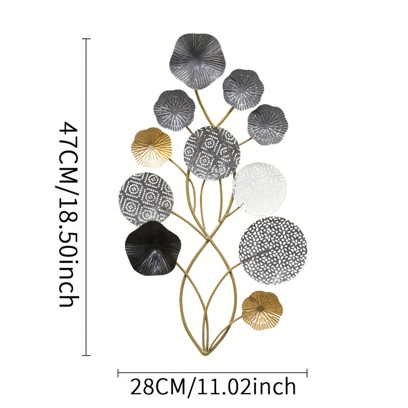 1 Pieza de Arte Metálico Grande para Pared - Diseño Floral 3D Apilado con Hojas en , Blanco y Dorado Gris, Colgante Vertical para Sala, Dormitorio o Comedor, Decoración Bohemia Moderna, Adorno para Habitaciones