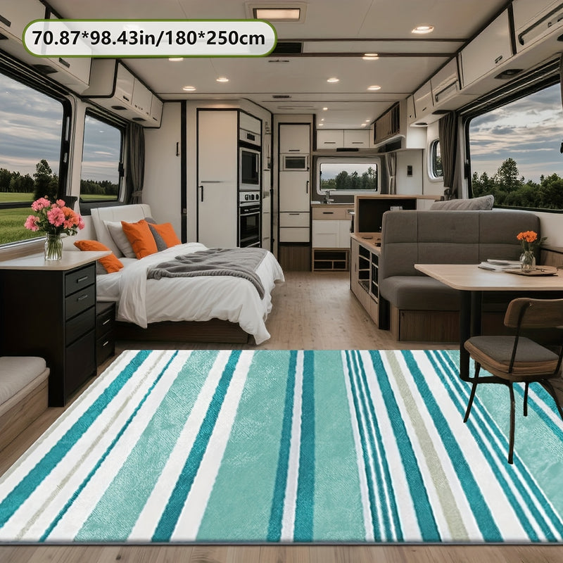 Estampado plano 2D con patrón de rayas exquisito, alfombra decorativa de estilo simple, 1 pieza, picnic, RV, balcón, terraza, cubierta, camping, decoración de vacaciones para interiores y exteriores, disponible en múltiples escenarios, variedad de tamaño