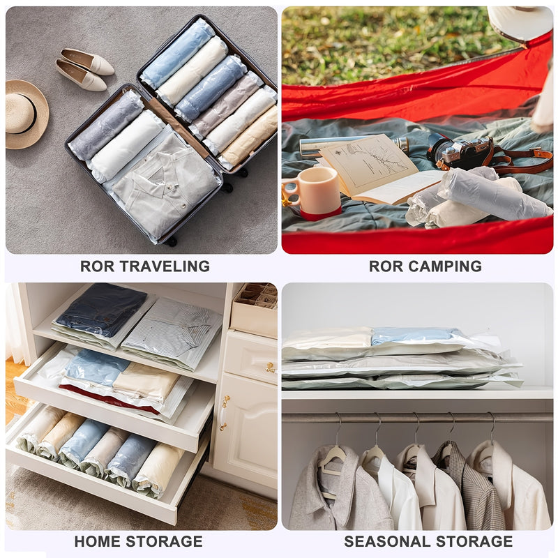 6pcs Bolsas de Compresión de Viaje Enrolladas a Mano - No Necesita Bomba, Almacenamiento Transparente para Toallas, Calcetines, Cosméticos y Más - Acabado Mate Mejorado, Varios Tamaños Disponibles