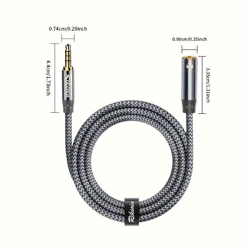 Cable de extensión de audio de alta fidelidad de 3,5 mm, chapado en oro de 24K + trenzado de nailon, compatible con para for iphone/para for ipad/dispositivos Android - RIKSION, conector masculino a masculino, cable de audio portátil | Cable de auricular