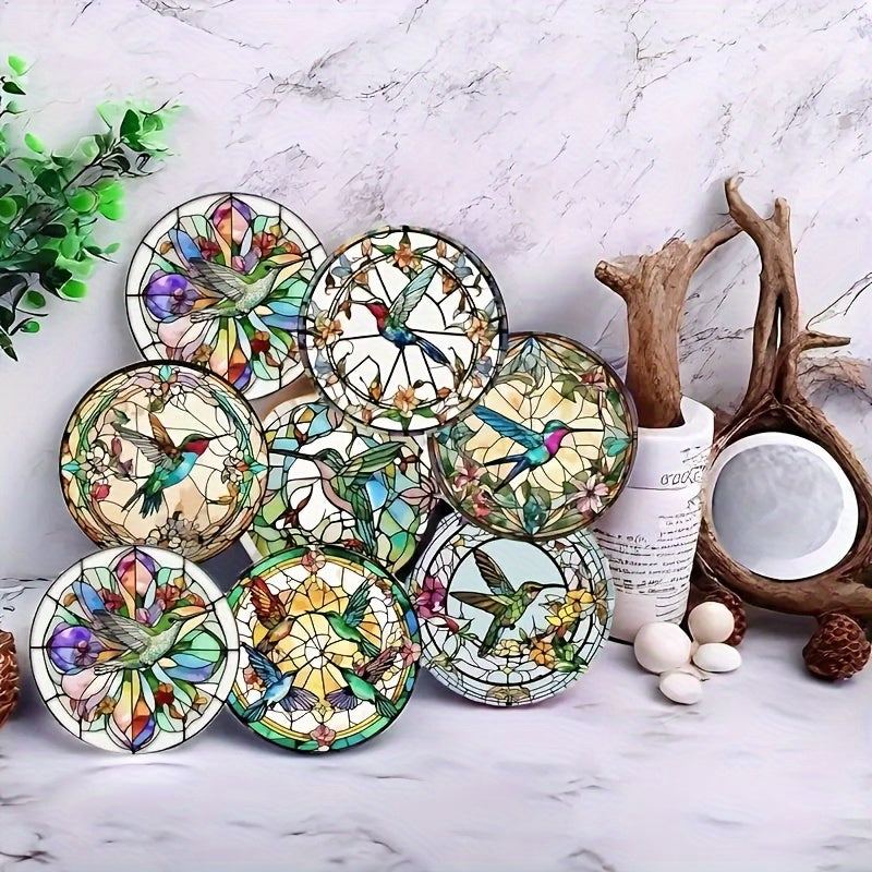 8 Piezas de Posavasos con Patrón de Vidrio Manchado de Colibrí, Antideslizantes y Resistentes al Calor para Protección de Mesas, Ideales para Tazas, Cafés, Oficinas, Cocinas, Restaurantes, Decoración o Coleccionismo Personal