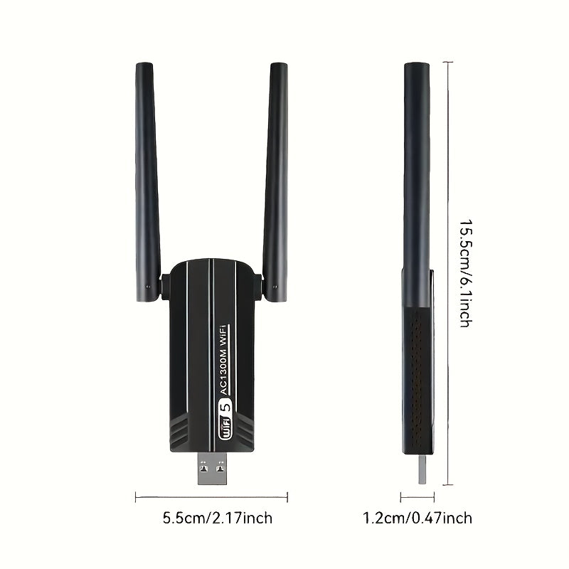 Adaptador de Red Inalámbrica USB 3.0 Dual-Band, Tarjeta WiFi para PC con Antena Integrada de Alta Ganancia de 1300Mbps – Plug & Play en Windows 10/11, ¡Activa Instantáneamente la Función WiFi y Punto Acceso Móvil!
