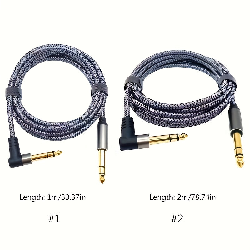 Cable de audio de alta calidad 6.5 mm con doble blindaje - Cancelación de ruido, conectores redondos dorados y negros, ideal para guitarra, bajo, pedales de efectos y presentaciones en vivo, cable de audio profesional y duradero