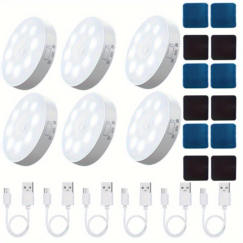 Conjunto de 6 Luces Inteligentes con Sensor de Movimiento AMill - Recargables por USB, Modos de Iluminación Doble (Constante y Por Inducción), Luz Suave Sin Deslumbramiento con Sensor de Fuente Luminosa, Diseño Moderno para Escaleras, Dormitorio, Guarder