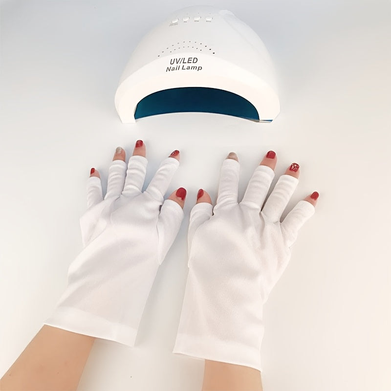 Guantes UV para Manicuras en Gel, Guantes Profesionales de Protección UV UPF99+ para Lámpara de Uñas en Gel, Guantes de Protección UV Profesional para Manicura, Guante AntiuV sin Dedos Color Claro Beis para el Cuidado de las Uñas