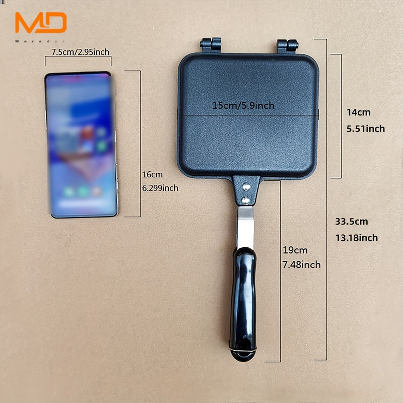 MOREDOR 1pc Sartén Doble Cara Antiadherente para Hamburguesas y Panqueques - 1000W Diseño Cuadrado Portátil con Placas Desmontables, Ideal para Camping, Desayunos, Tortillas - Utensilio de Cocina Interior/Exterior, Rejilla Desmontable, Mangos Ergonómicos