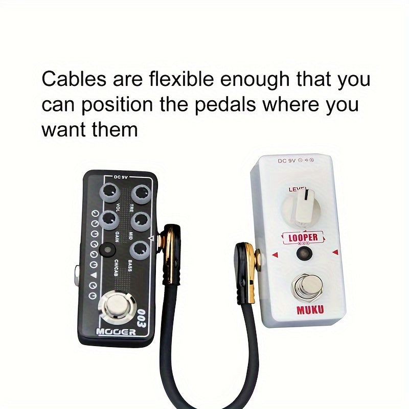 6pcs Cables de Parche de Guitarra de Alta Calidad con Cabeza Plana, 15cm & 30cm - Macho a Macho, Negros con Conectores Dorados, Ideales para Pedales de Efectos de Guitarra Eléctrica - Duraderos y Flexibles para Músicos, Accesorios de Guitarra