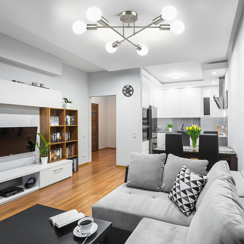 Araña estilo Sputnik moderna con pantallas metálicas desmontables, luz de techo semiempotrada para sala, dormitorio, cocina, comedor y espacios comerciales, incluye hardware de instalación (foco no incluido), grado comercial, acabado metálico, conexión c