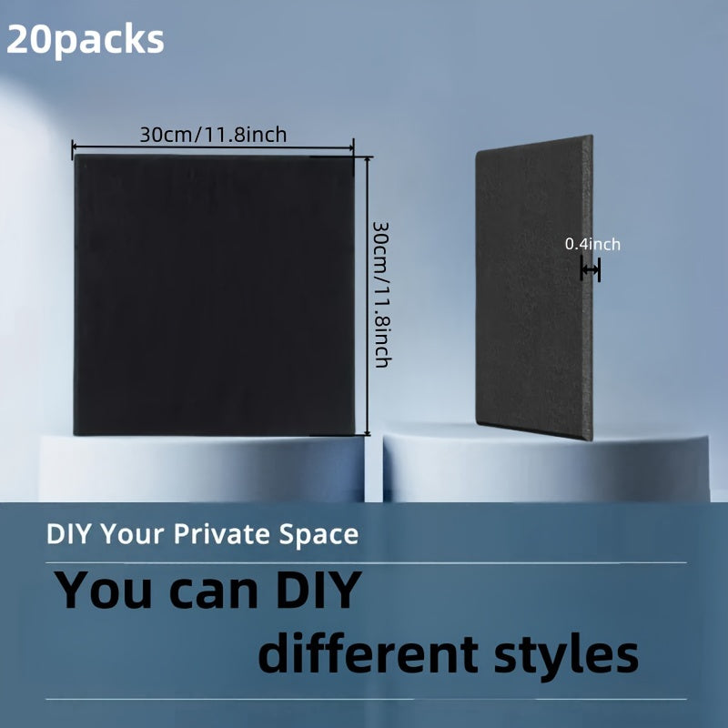 20 piezas de Paneles Acústicos Autoadhesivos Negros, 30.0cm x 30.0cm x 1.02cm Tablero de Fibra de Alta Densidad Absorbente de Sonido para Cine en Casa, Pared de TV, Dormitorio, Sala de Estar, Sala de Conferencias y Estudio de Grabación