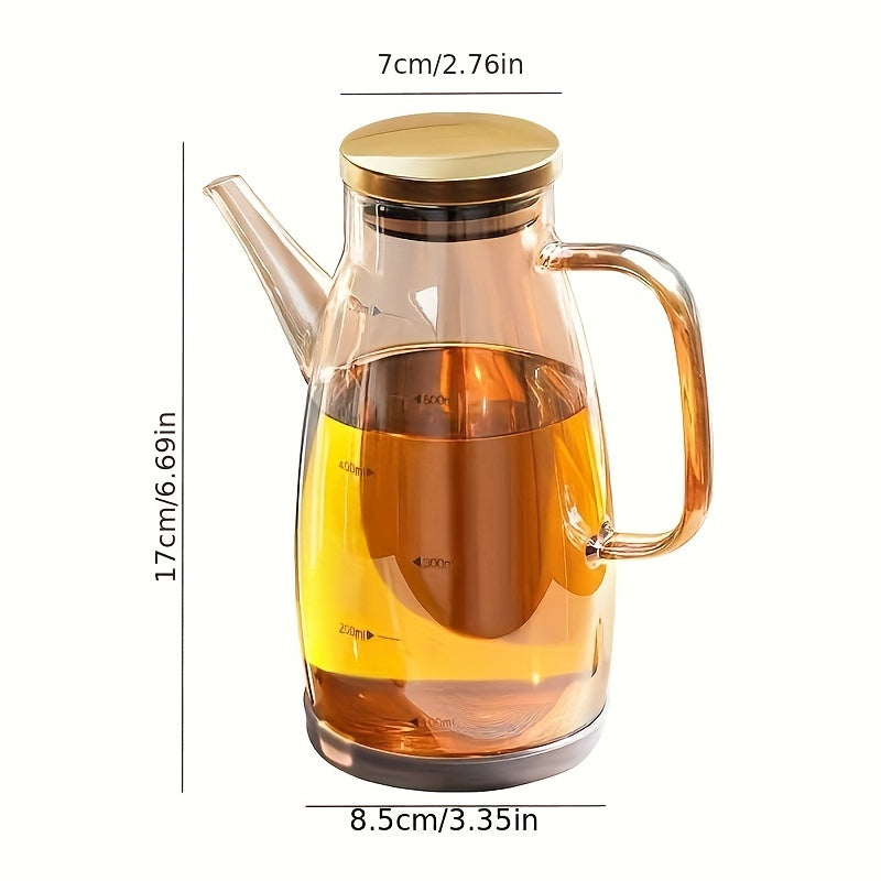 Dispensador de Aceite de Vidrio de 20oz a Prueba de Fugas con Tapa y Mango de Acero - Libre de BPA, Perfecto para Aceite de Oliva, Vinagre, Condimentos - Ideal para Cocina, BBQ, Camping, Picnics