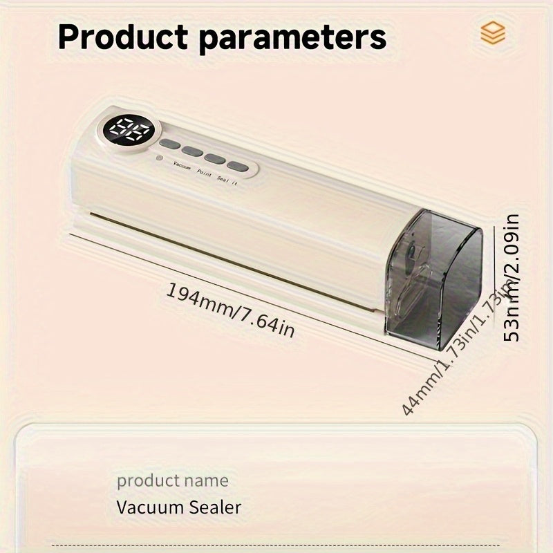 Kit Selladora al Vacío Recargable USB con Pantalla Digital - Sello Rápido, Incluye Bomba y Bolsas Herméticas, Ideal para Conservación de Alimentos, Snacks, Carne, Frutas, Verduras - Diseño Ahorrador de Espacio, 36V, Bomba de Aire para Sellado al Vacío