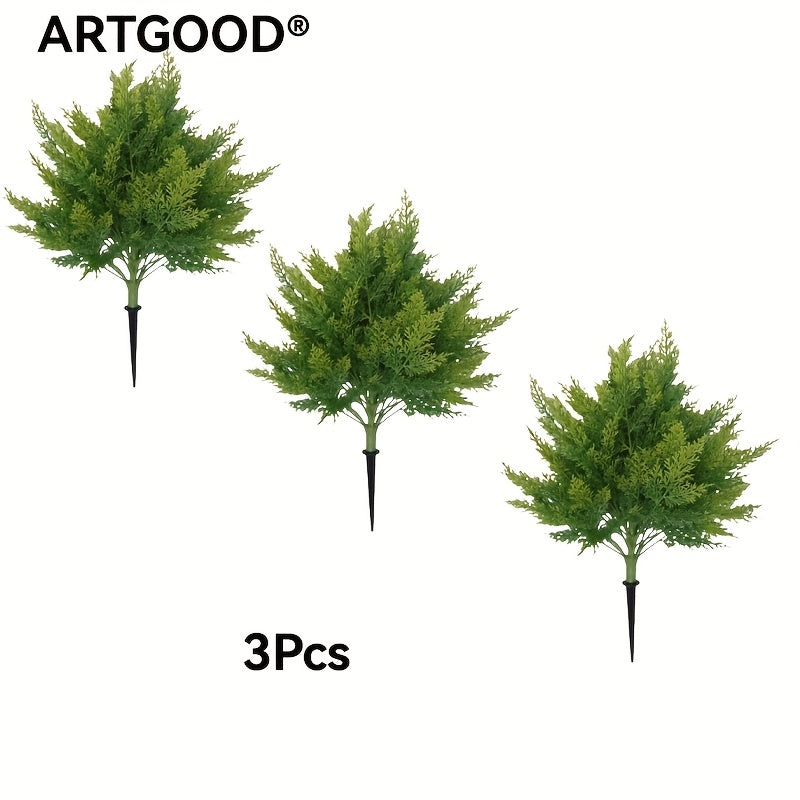 3 piezas de ARTGOOD, ramas de cedro artificial con estacas, 23,62" de verdor para el hogar, jardín, decoración de bodas, ramas de pino falso grandes para uso interior y exterior (sin maceta incluida)
