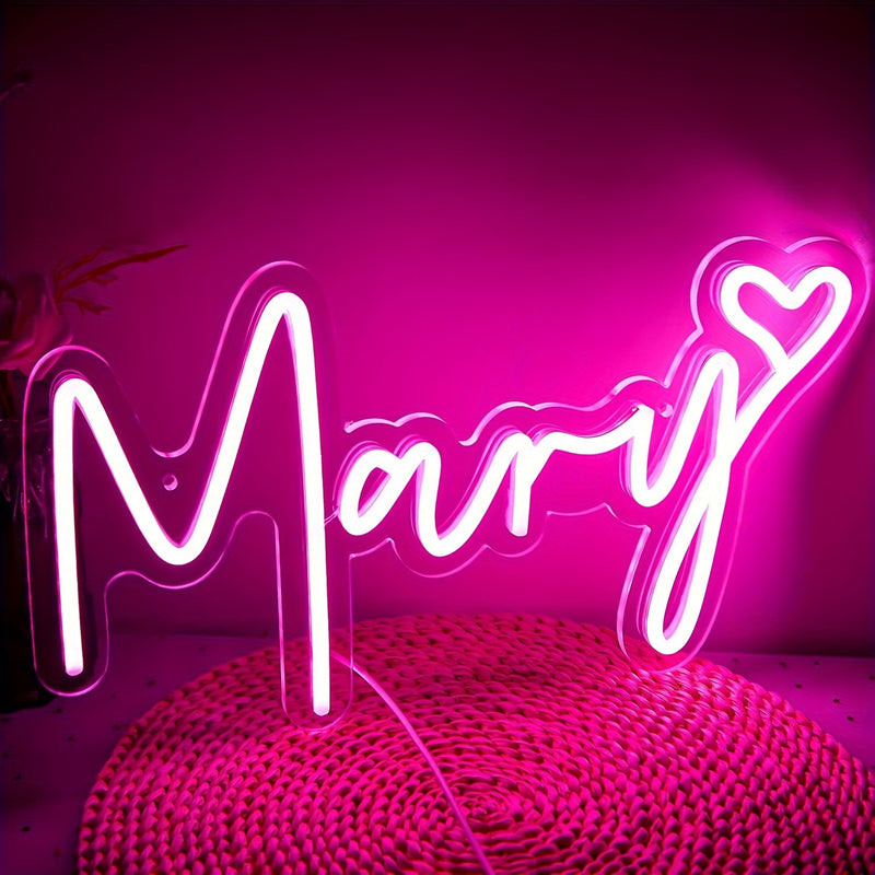 Letras de neón personalizadas con luces LED para decoración de bodas, cumpleaños y fiestas - Iluminación acrílica regulable con control de botón, alimentación USB, material plástico ≤36 V, no requiere batería.