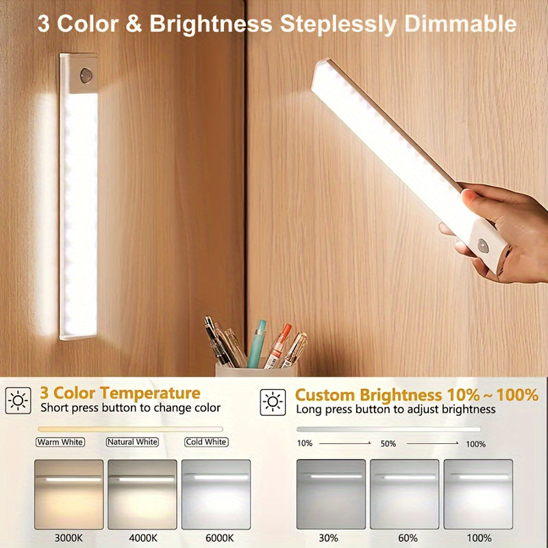 2pcs Tiras de Luz LED Blancas Elegantes con Sensor de Movimiento, Ultrafinas y Magnéticas, Recargables por USB con Brillo Ajustable - Ideales para Cocinas, Armarios, Gabinetes y Más, Luz con Sensor de Movimiento para Interiores Recargable