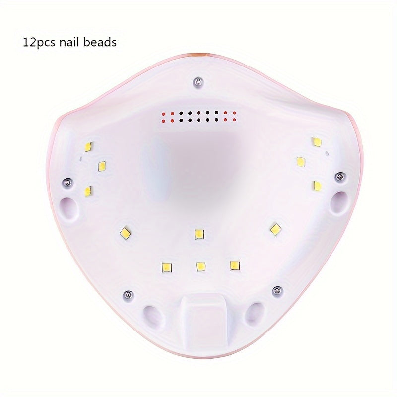 12 luces LED, temporizador inteligente USB, no negro, lámpara de esmalte de uñas, fuente de luz dual, lámpara de manicura LED rosa.