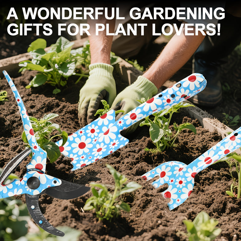 Juego de herramientas de jardín, juego de herramientas de jardín de alta resistencia, regalos de jardinería para mujeres, cultivador de rastrillo de mano con podadoras y rastrillador