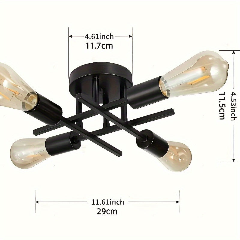 1pc Lámpara de Techo Industrial Moderna - Base con Portalámparas E26/E27, Instalación Directa para Sala, Dormitorio, Cocina, Escaleras - Compatible con Bombillas Edison (Bombillas No Incluidas) - Ideal para Decoración Mid-Century, Industrial, Rústica, Ap