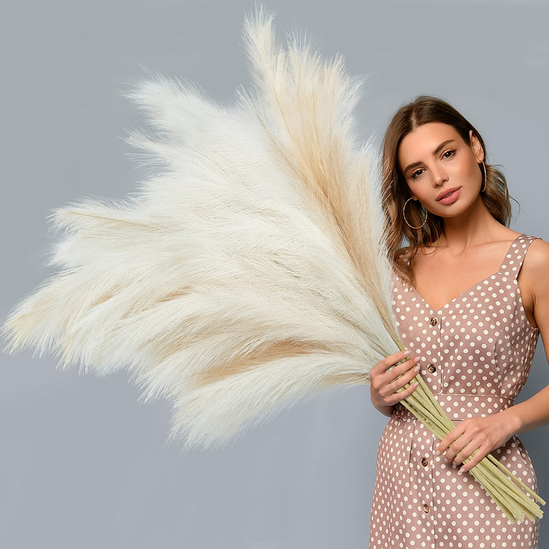16 piezas de hierba de pampas artificial beige - 54.99 cm de alto, flores de caña de tela suave para decoración del hogar, perfectas para sala de estar, Navidad, Halloween, Pascua, Hanukkah - No necesita contenedor, decoración festiva para mesa|Aparienci