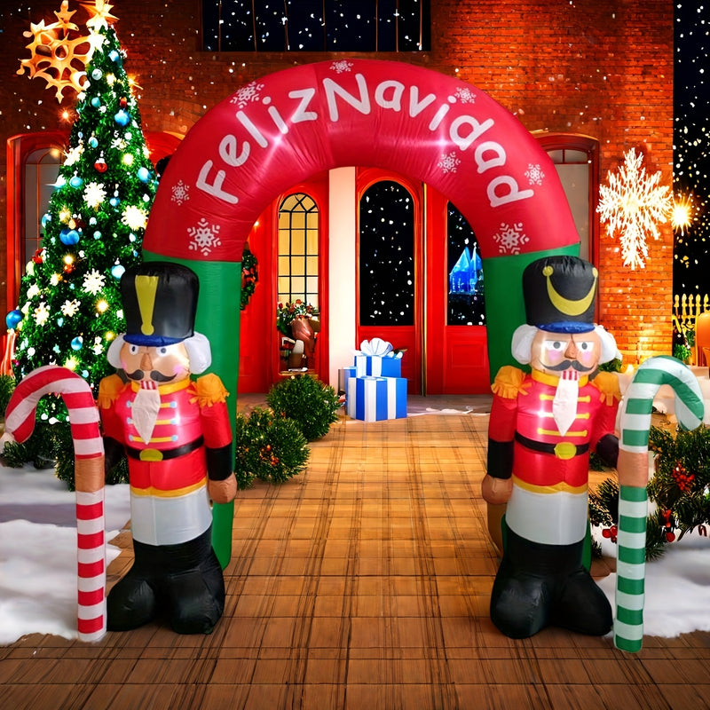 Arco inflable de soldado cascanueces navideño de 243.84 cm con luces LED - Poliéster 190T resistente, diseño vibrante en rojo y blanco para fiestas en el jardín, decoración navideña exterior, adornos inflables para exteriores, acento festivo en el jardín