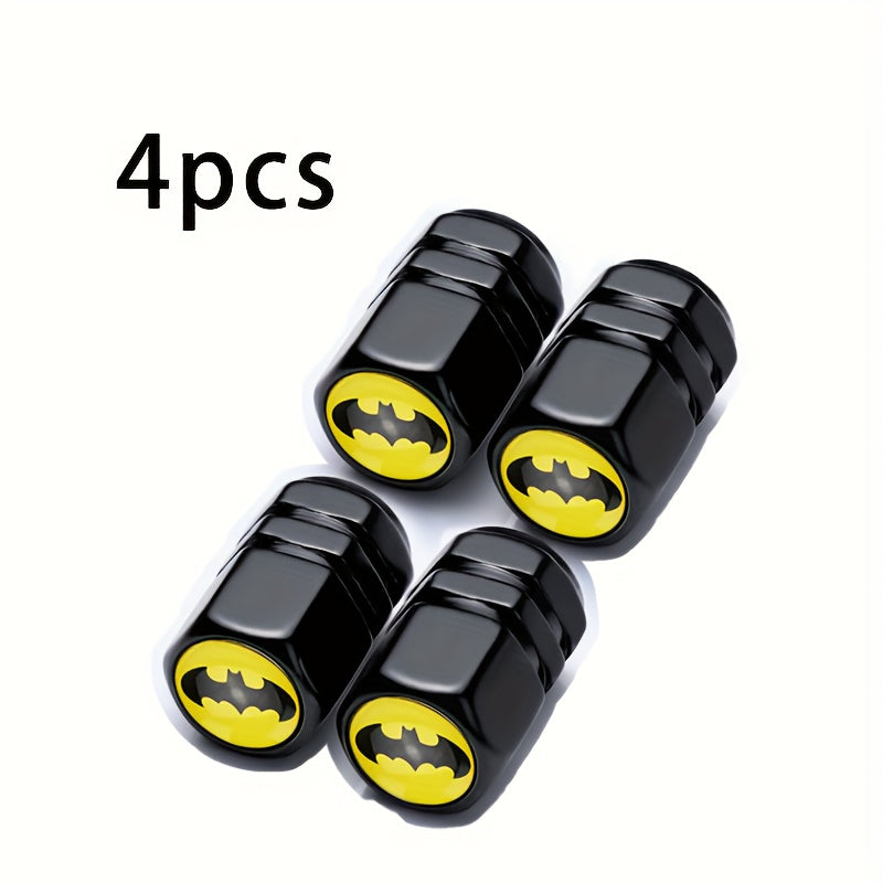 4 piezas de tapas de válvulas con diseño oficial de DC Batman de Warner Bros Entertainment, adecuadas para coches, bicicletas, camiones, ruedas de motocicleta, cubiertas de polvo del aire, accesorios univer para coches, tapas de válvulas.