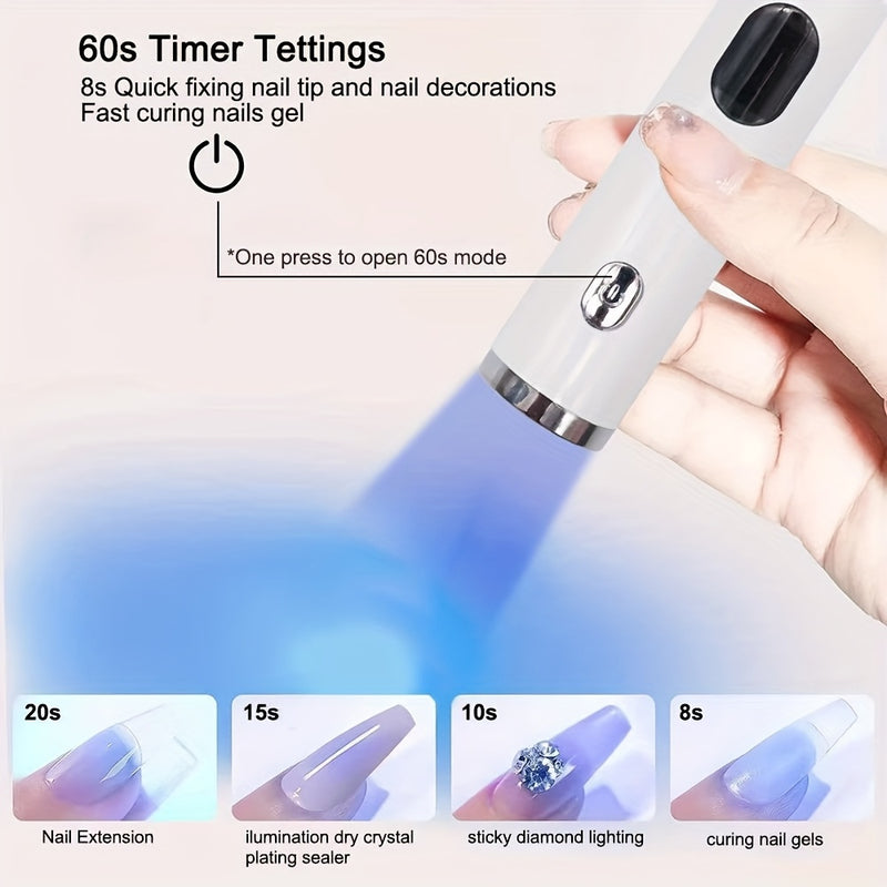 Linterna LED portátil para curado de uñas - con alimentación USB, luz azul rápida para esmalte en gel, sin olor, indicador digital, secadora compacta para uso doméstico y salón, diseño elegante (acero inoxidable/plástico), lámpara para uñas de gel, ilumi