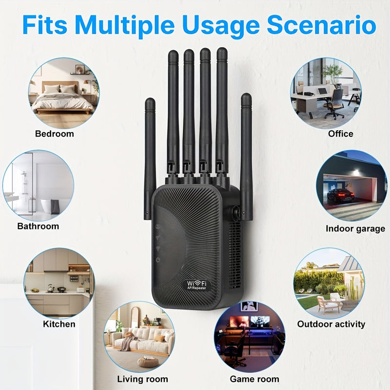 Amplificador de señal -1200Mbps-2.4G/5GH2.WIFI Mezclador de señal WIFI, Amplificador de señal WIFI, Señal fuerte, Segmento de alta velocidad, Soporta MIF1-6, 6 antenas potentes, Adecuado para hogares, centros comerciales, cafeterías
