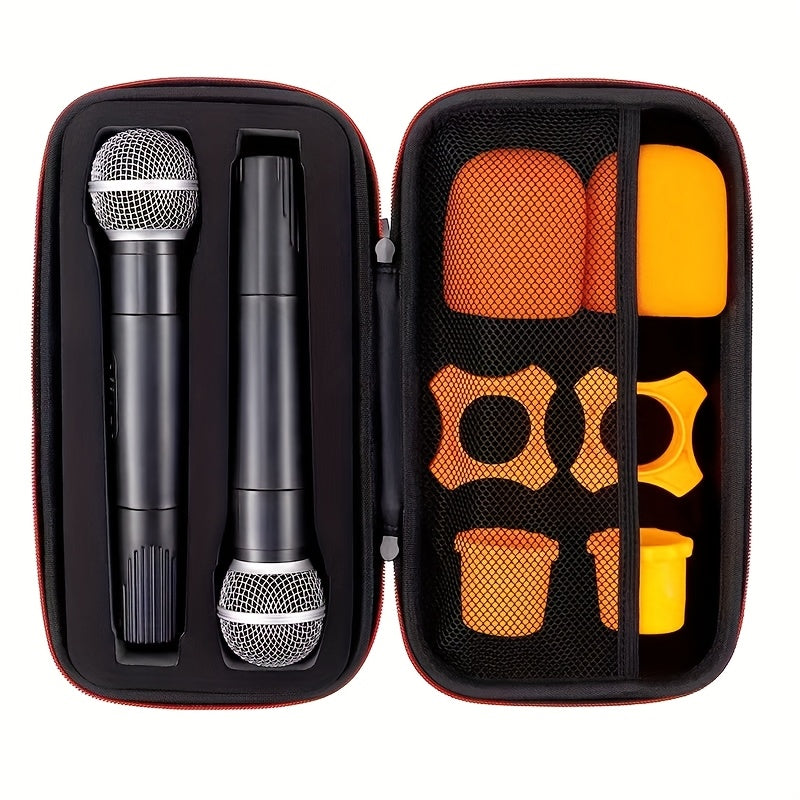 Estuche de Almacenamiento para Dos Micrófonos - Tela Negra Duradera con Bolsillos de Malla y Asas Resistentes para Organización de Accesorios de Grabación en Estudio o Campo, Organizador de Accesorios de Estudio | Estuche Elegante | Cierre Seguro con Cre