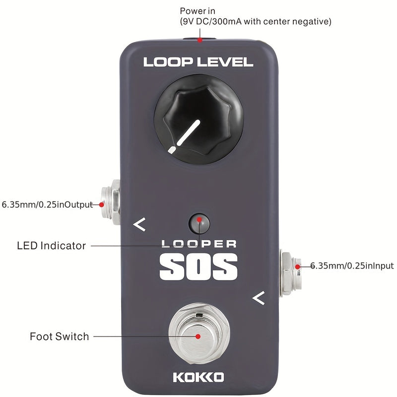 KOKKO LOOPER pedal - procesador de efectos de retraso en bucle con alimentación USB, perilla Loop Level para guitarra/bajo - looper compacto compatible con pedalboards para actuaciones en vivo, grabación y práctica - ideal para guitarristas eléctricos y