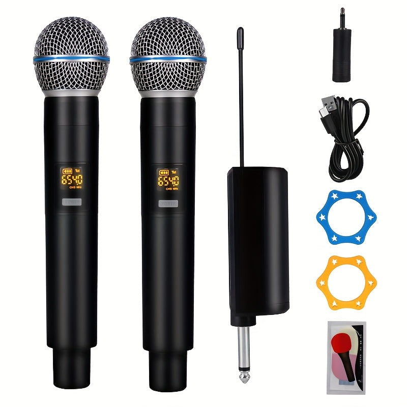 2 Micrófonos Inalámbricos Portátiles Micrófono Inalámbrico Multiusos, Micrófono de Karaoke, Sistema Dinámico Portátil con Receptor Recargable para Fiestas, Iglesia, Reuniones, Bodas