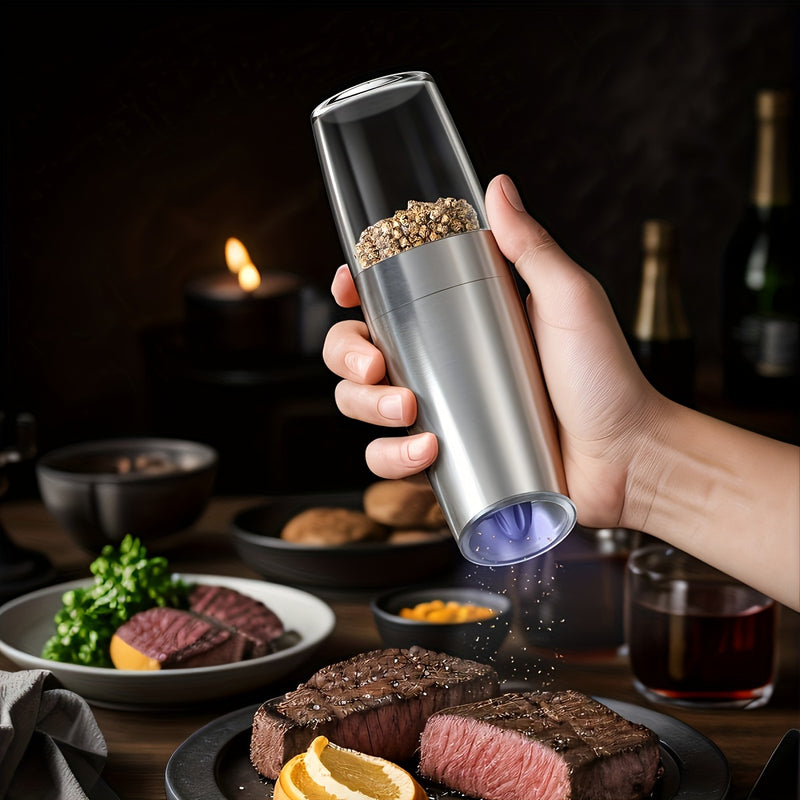 Molino de pimienta y sal eléctrico automático CLITON - Molino de acero inoxidable con luz LED, ajuste de finura, mayor capacidad actualizada, operación de una mano, alimentado por batería, regalo perfecto para el hogar y la cocina, molinillo de cocina, m
