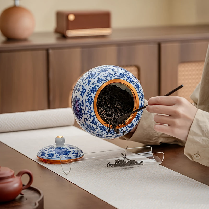 Tarro Clásico de Almacenamiento de Porcelana, Clásico Tarro de Almacenamiento de Porcelana Azul y Blanca con Tapa de Cierre - Perfecto para Té, Especias o Frutas Secas