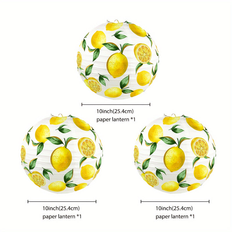 Faroles de papel con diseño de limón, juego de 3 - Faroles decorativos vibrantes con estampado de cítricos frescos - Decoración refrescante para eventos en el jardín, cocina y fiestas de invierno