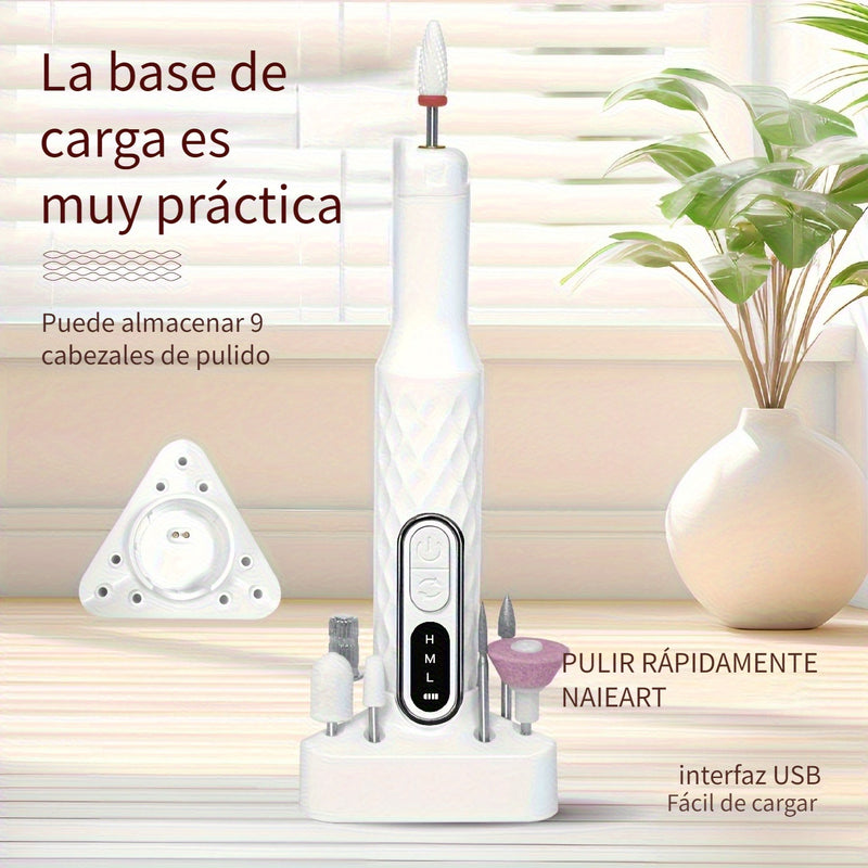 Juego de limas de uñas con carga USB y base, incluye 13 cabezales de pulido, herramienta portátil de manicura y pedicura eléctrica, batería de litio duradera y sin olor, incluye lima de uñas y empujador, esencial para el salón de belleza en casa, regalo