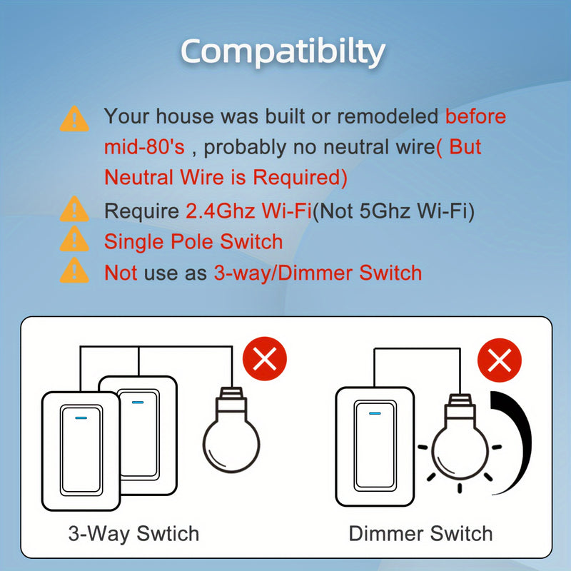 Interruptor de luz inteligente Wi-Fi YNF, control de voz, control remoto, temporizador y programación y control de grupo, compatible con Alexa y Google Home, 4 unidades