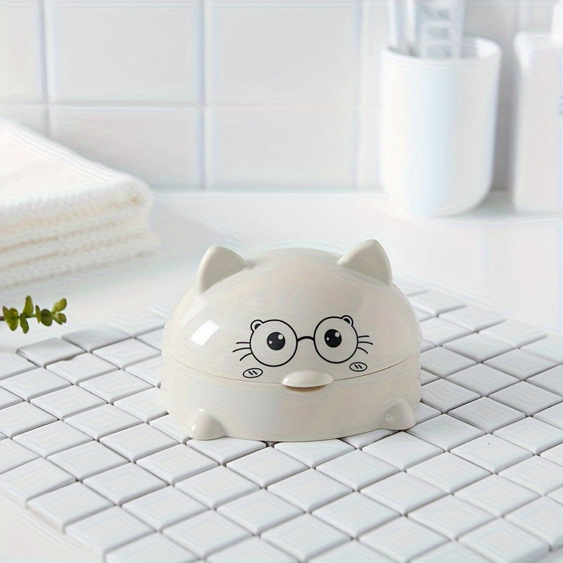 Jabonera Grande de Dibujos Animados con Tapa - Drenable, Soporte Ovalado de Plástico para Esenciales de Baño, Caja de Jabón, Estilo Nórdico