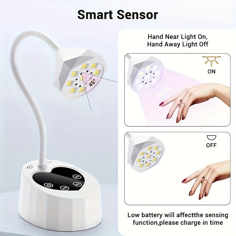 Linterna portátil recargable para uñas con sensor automático, 3 temporizadores disponibles, ideal para secado de gel y cura de esmalte, perfecta para manicura DIY en casa o salones