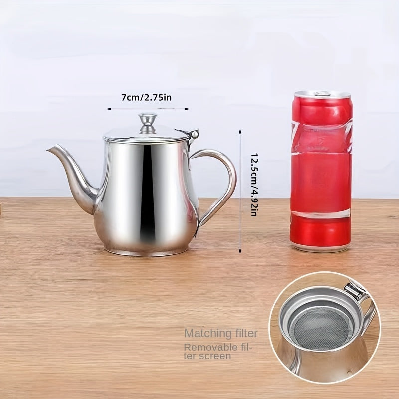 Tetera de acero inoxidable con filtro removible, botella multifuncional para aceite, forma ovalada, libre de BPA, lavable a máquina, 1 unidad