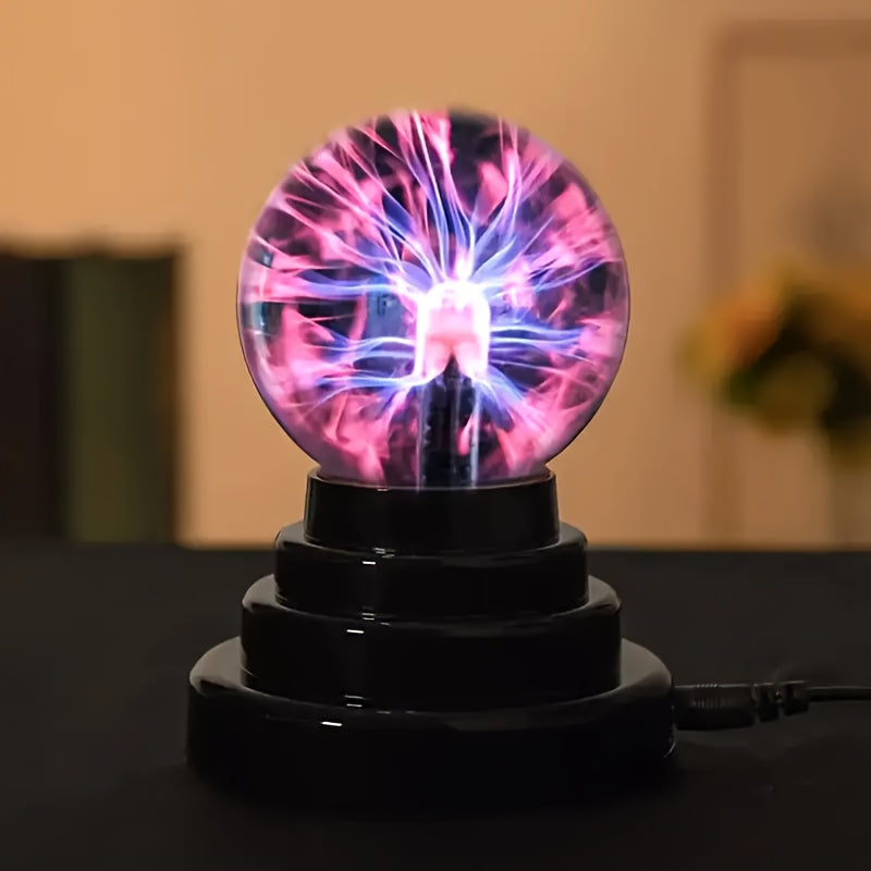 1 pieza de luz de bola de plasma con sensor táctil alimentada por USB - Efecto iónico vibrante, decoración de hogar art déco misteriosa, regalo perfecto para el hogar o la oficina, no requiere batería, base de plástico pulido con soporte negro, perfecta