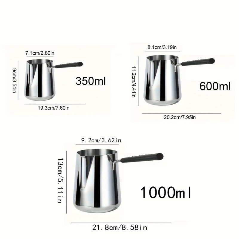 1pc Servidor de Acero Inoxidable para Café con Mango Largo, Capacidad de 350ml/600ml, Calentador de Vertido Versátil para Espresso, Leche, Arte de Latte, Chocolate y Derretimiento de Mantequilla, Ideal para Uso en Casa, Restaurante y Café, Tema de Vacaci