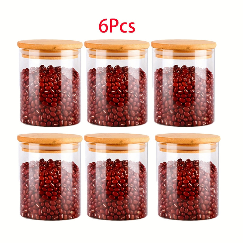 1 Juego de 4 frascos de vidrio para almacenamiento, fabricados con material transparente de alto borosilicato, con tapas de bambú selladas para almacenamiento de alimentos, contenedores de alimentos transparentes portátiles para té, granos de café, azúca