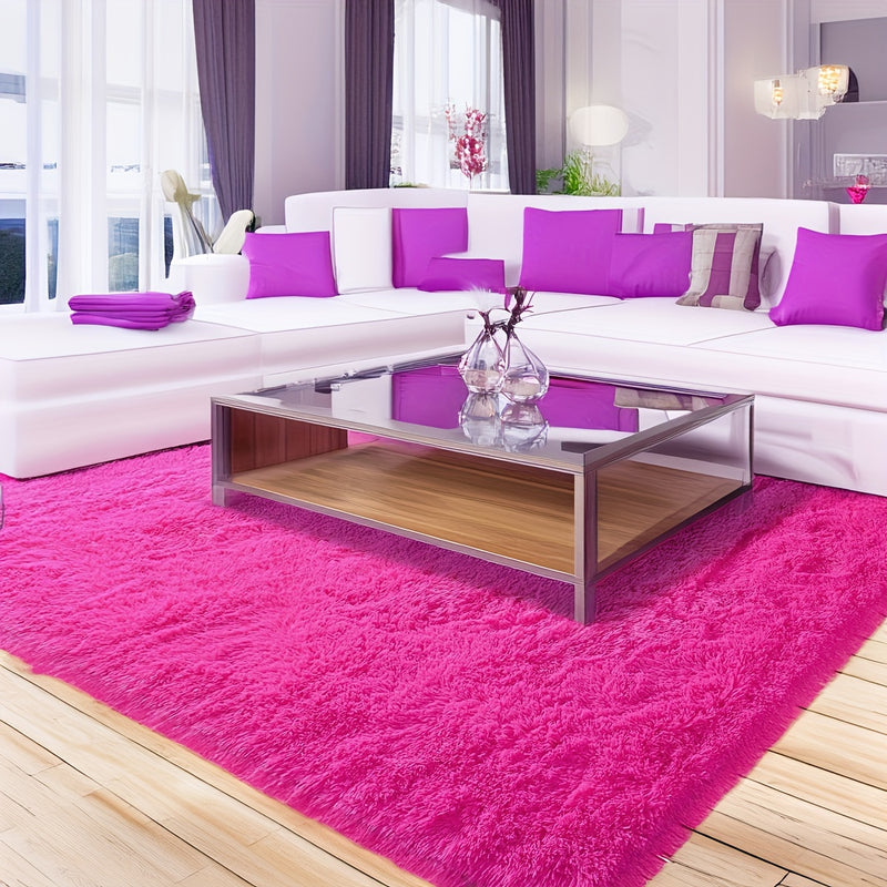 1 pieza, alfombra rectangular de felpa suave en rosa rojo, tela de peluche artificial, esponja mejorada en beige claro, gruesa, duradera, no desprende pelo, cómoda para decoración de interiores, alfombra esponjosa, fácil de limpiar, liviana y portátil pa