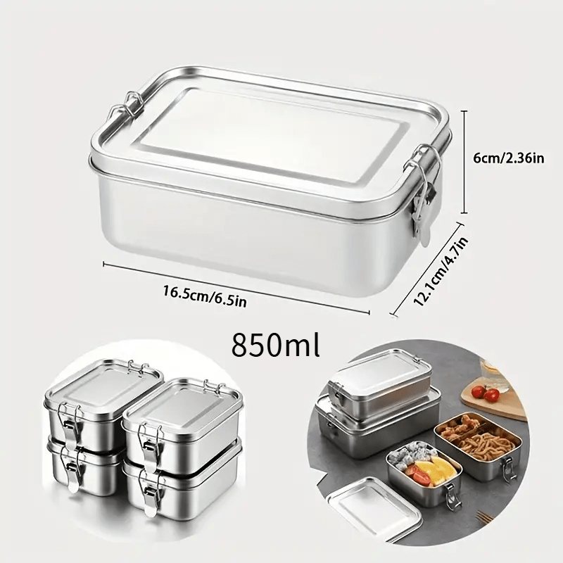 Caja de almuerzo cuadrada de acero inoxidable 304, gran capacidad, capa única, con hebilla, compartimentada, caja de bento, estudiante, cuadrada, al aire libre, estilo americano, frescura Bo, regreso a la escuela