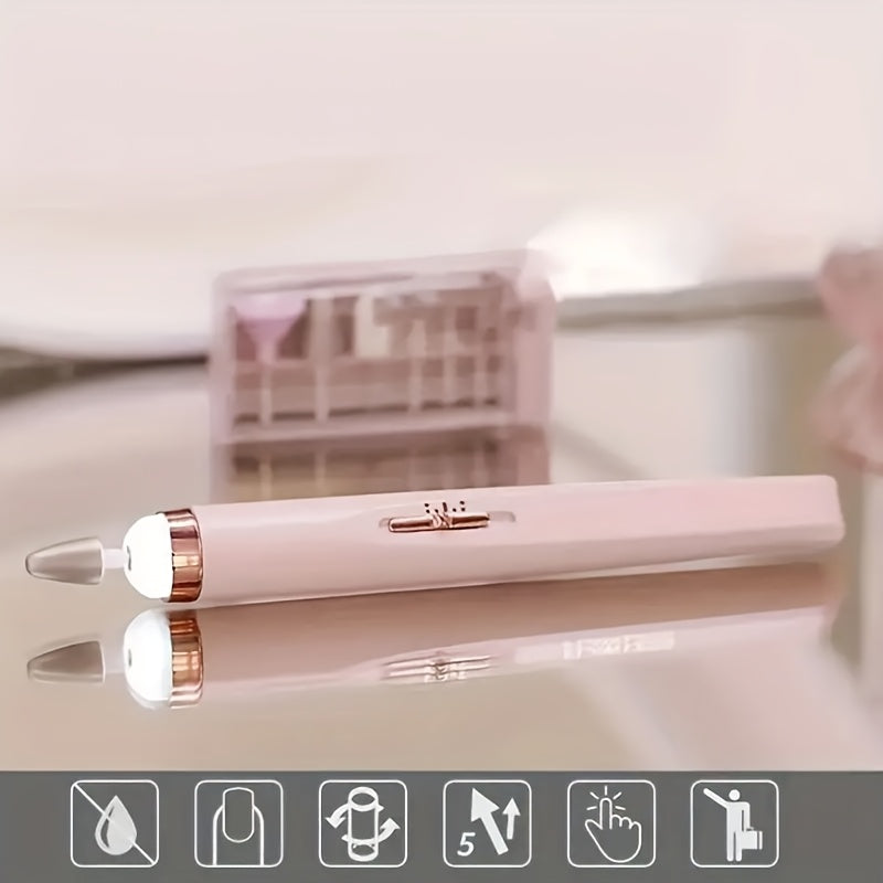 Lima de Uñas Portátil, Taladro Eléctrico para Uñas con 5 Puntas Adhesivas y Velocidad Ajustable para Manicura y Herramientas de Cuidado del Kit de Uñas con Luz LED y Carga USB