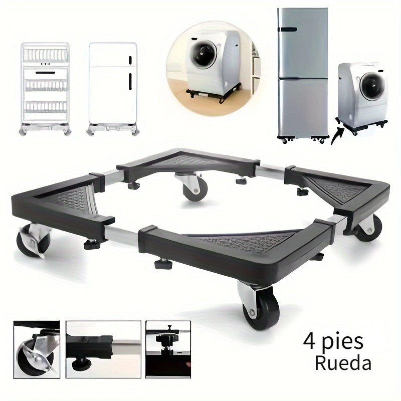 Carro de electrodomésticos de acero inoxidable para el hogar con 4 ruedas de bloqueo - Base ajustable para el movimiento, también a prueba de humedad y choque, con diseño elevado adecuado para la base de rodillos ajustable del refrigerador/máquina de lav