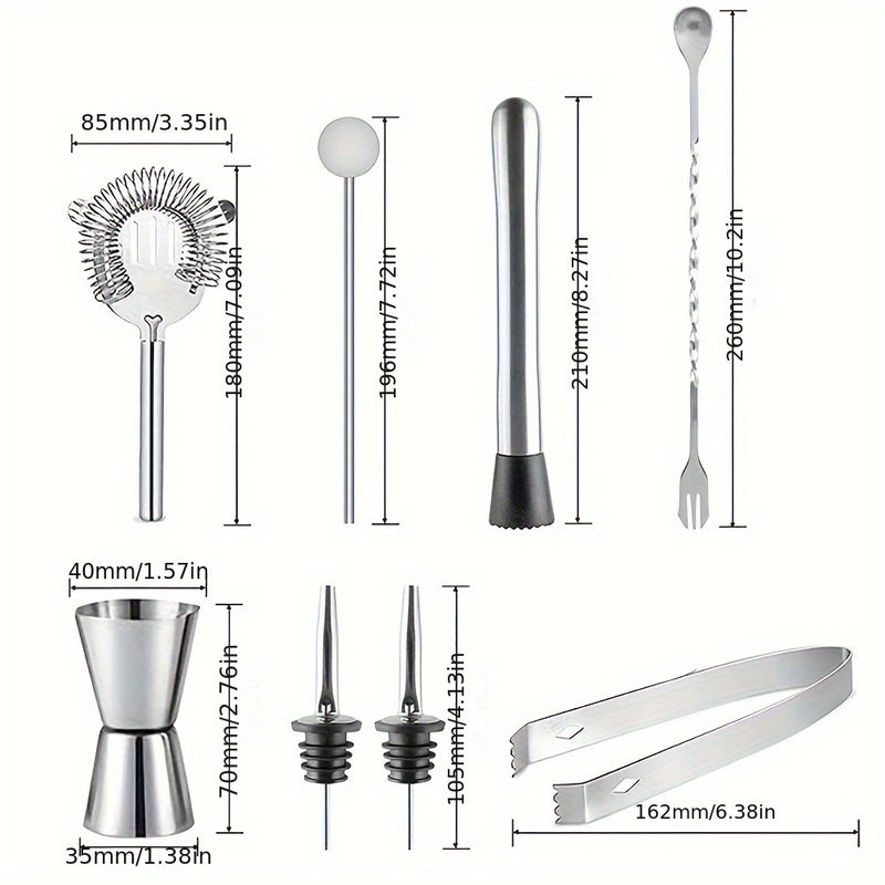 5/6/9pcs Juego de herramientas de bar de acero inoxidable para coctelería Shaker mezclador de cócteles mezclador de cócteles Conjunto completo de herramientas de bar para fiestas