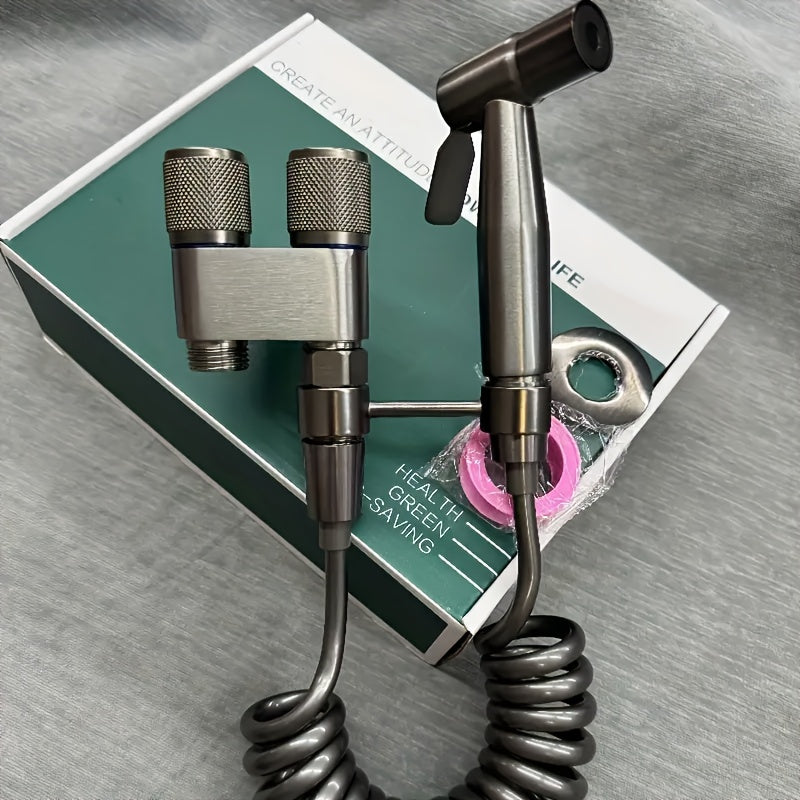 Juego de regadera de acero inoxidable 304, color gris metalizado, válvula de doble salida con manguera suave de 78 pulgadas, fácil instalación, ahorro de agua, limpieza higiénica, función de masaje suave, no requiere electricidad